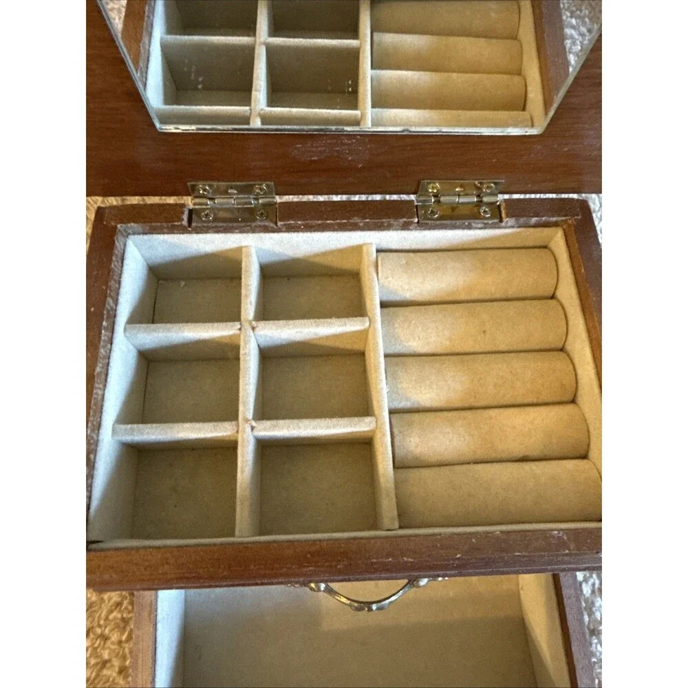 Vintage Wooden Small Jewelry Box, Multiple  Compartments 7'' x 4'' 1 Drawer